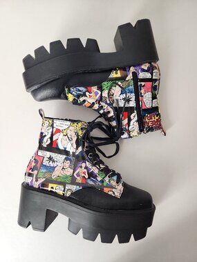 Bumper Comic Strip Platform Combat Boots Cosplay vintage pop-art graphic 6.5 M